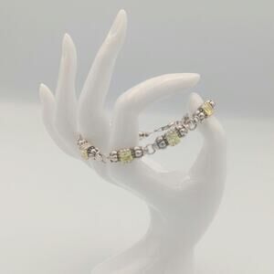 Sterling Silver Yellow Citrine Bracelet | Princess Cut Stones | 7.5” Artisan